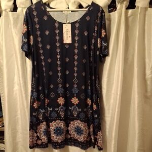 Sherosa Women's Navy Floral Midi Dress XL
